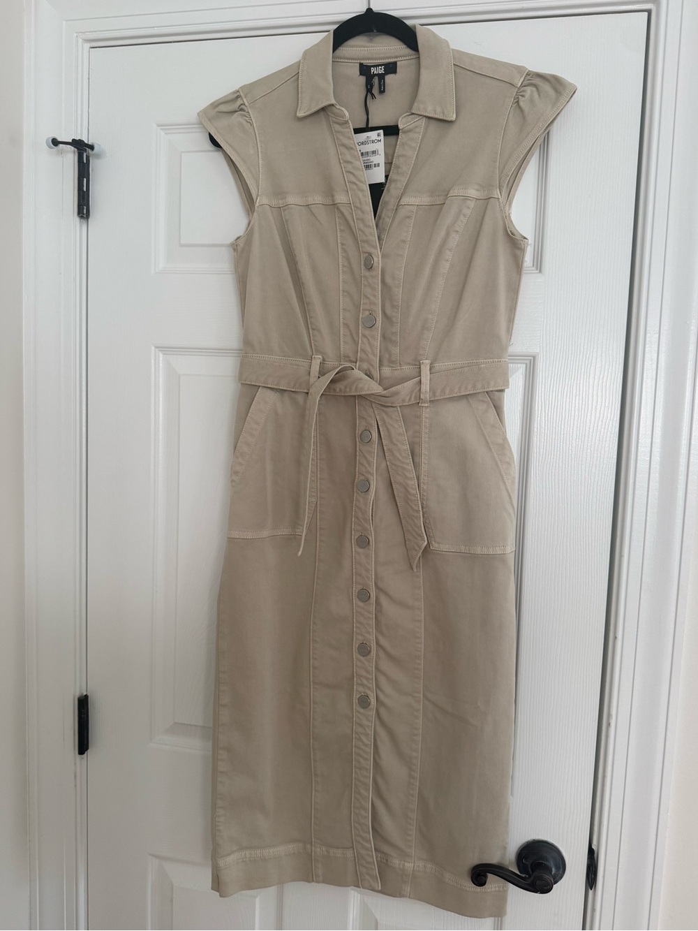 PAIGE Jaxson midi dress vintage warm sand belted size 4 NWT